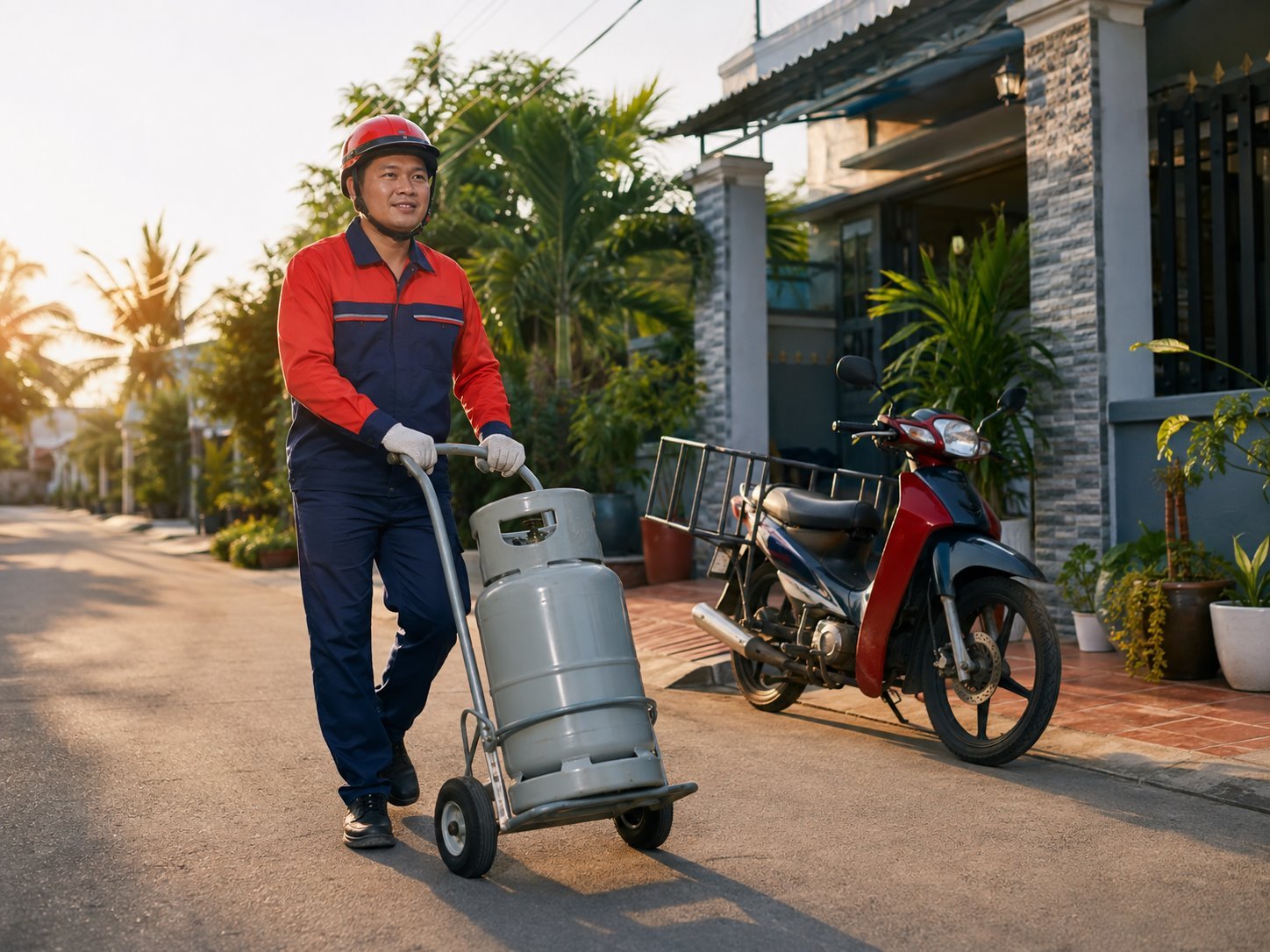 Nhân viên GAS PHONG ĐẠT giao bình gas tận nơi tại Thoại Sơn và Long Xuyên